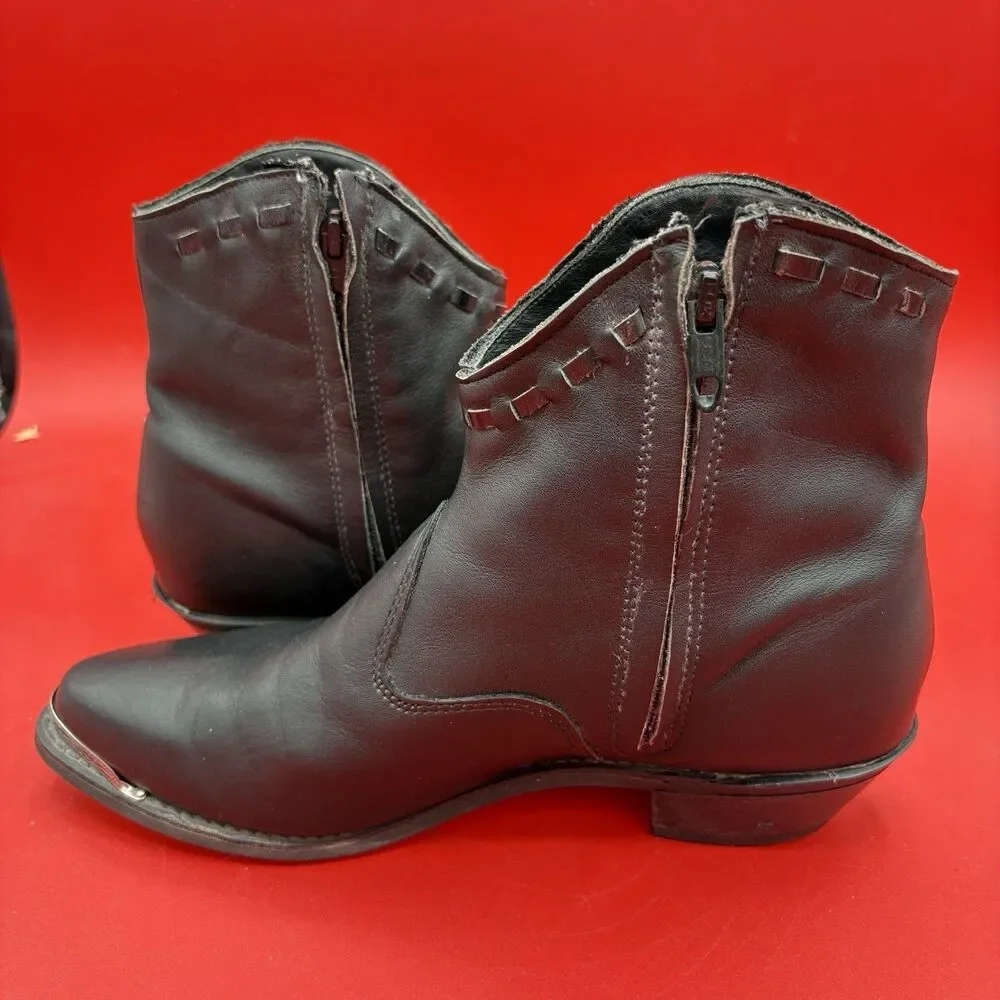 Capezio Black Leather Western Ankle Boots Side Zip Size 8M Made In USA